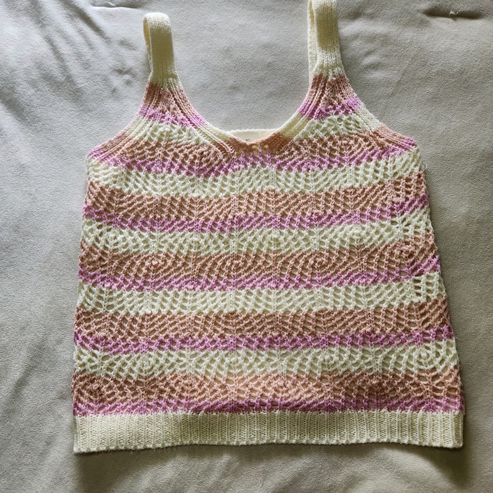 Evsie Maurices Crochet Knit Tank Top Girls Size M 10 Stripe Boho Fairy Core